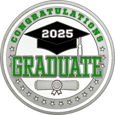 Green "Congratulations Graduate" with White 2025, Rim, Tassel & Ribbon